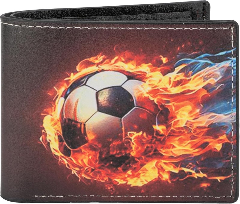Fonwill Boys Wallet for Kids, Cool Soccer Bifold Rfid Blocking Leather Wallet 4 5 6 7 8 9 10 11 12 Ages, Novelty Kids Wallet with Zipper Coin Pocket for Boys Teen Girls Birthday Christmas Gifts - Image 1